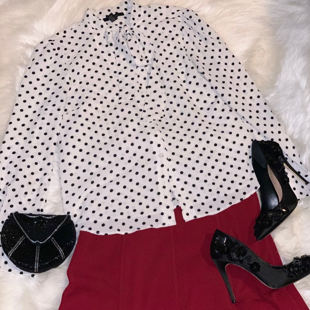 Black and White Polka Dot Necktie Blouse